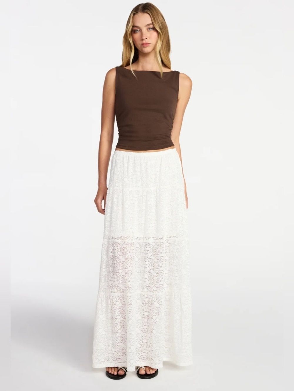 (K2)No Boundaries Layered Lace Maxi Skirt,Women's, XL 16/18, with Elastic Waist